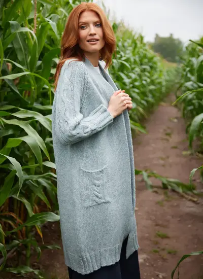Sofia Wool Cashmere Long Cardigan in Aqua